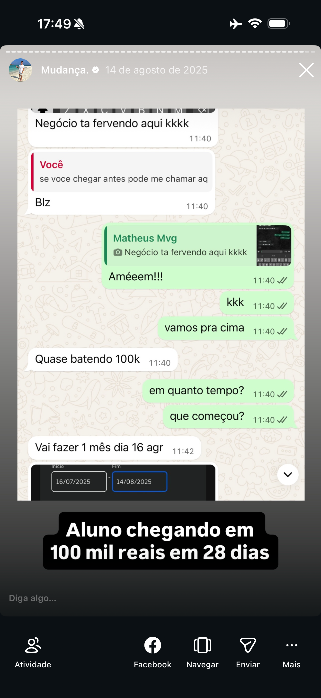 Aluno fazendo 100k em 28 dias